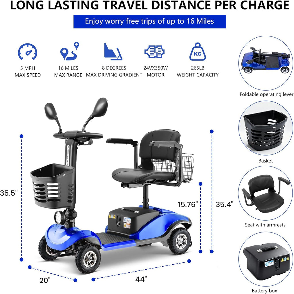 4 Wheel Electric Power Mobility Scooter for Adults, Electric Scooter for Seniors Folding Mobility Scooter -Max Speed