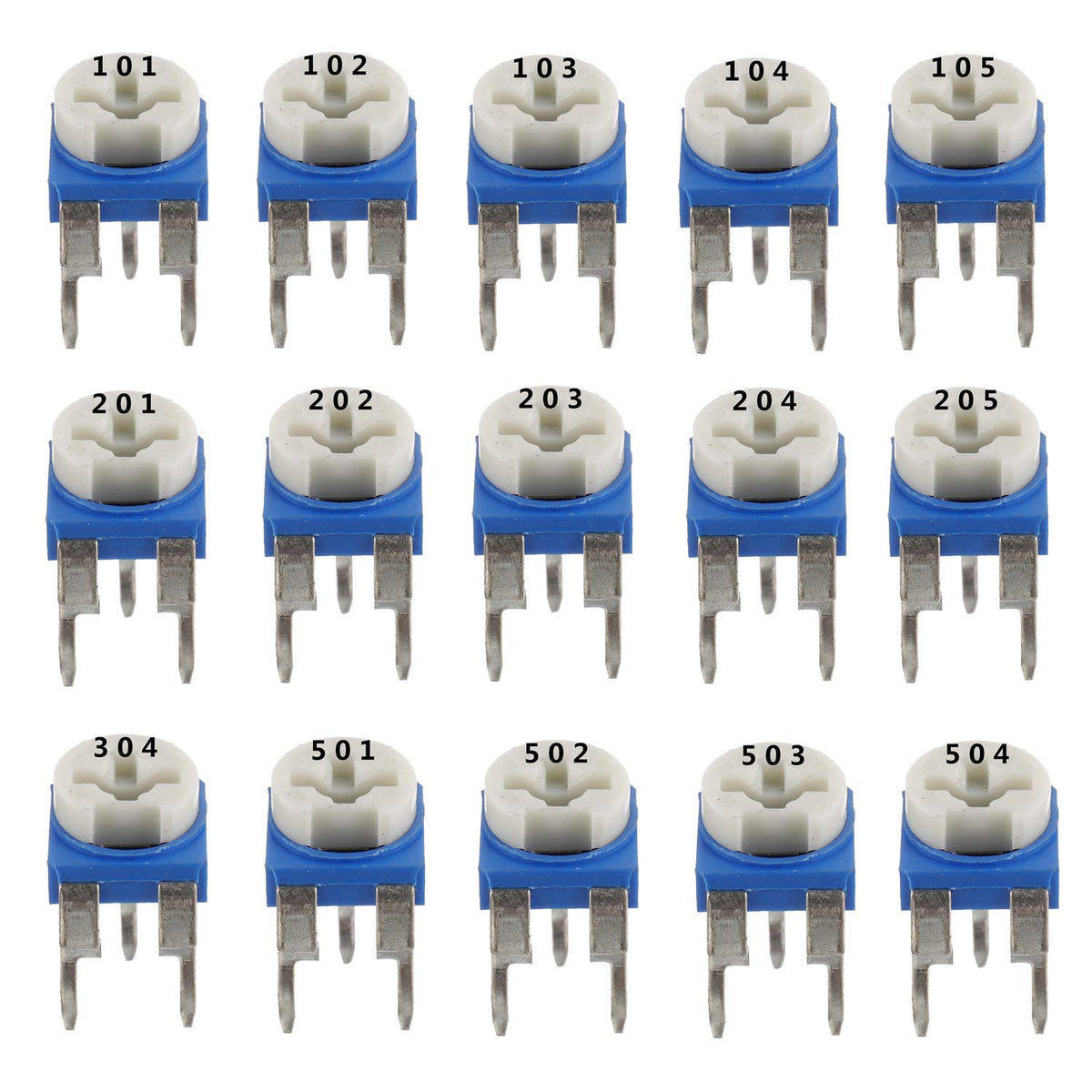 BOJACK 15 Values 150 pcs 100 Ohm- 2M Ohm Variable Resistor 6mm Potentiometer Assortment Kit packag in a Clear Plastic Box