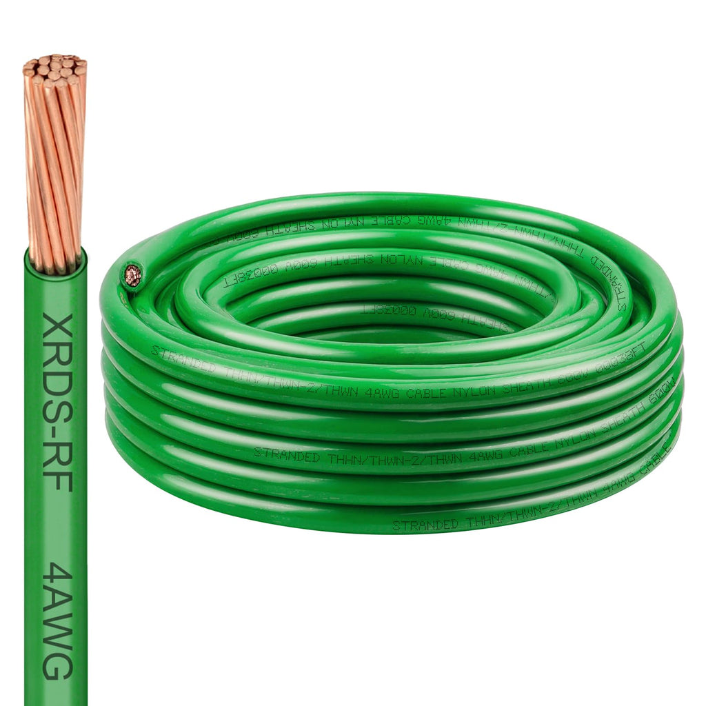 4 AWG THHN Stranded Bare Copper Wire 25FT Green Grounding Wire, Electrical Wire, 600V Rated Building Wire, Ideal for Panel Wiring, Grounding, Lighting Circuits, Control Systems