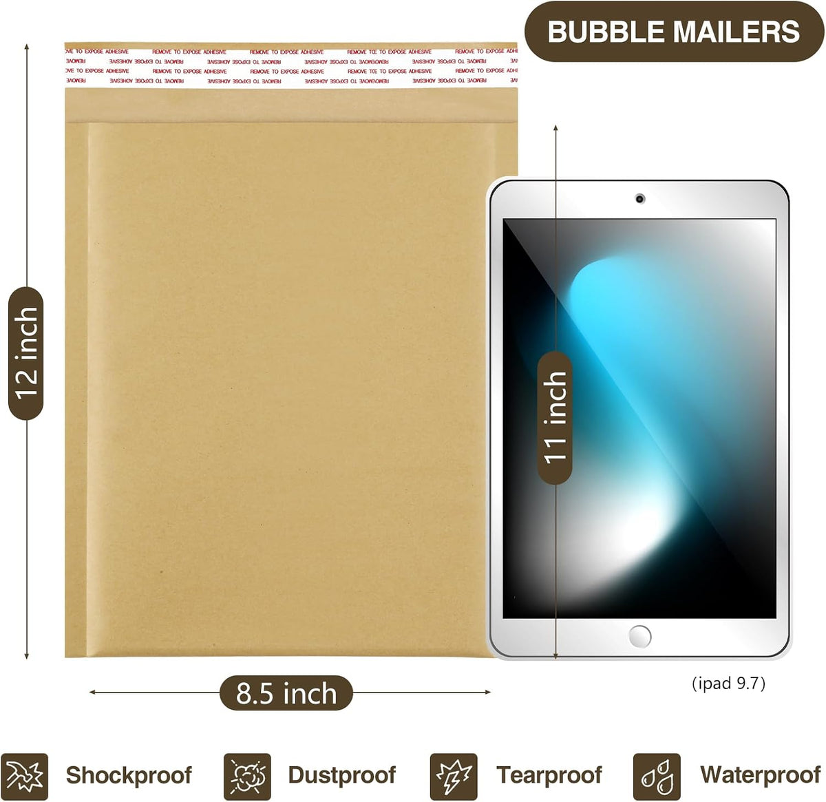 Natural Kraft Bubble Mailer 8.5x12" 25 Pack Usable Size 8.5x11" Brown