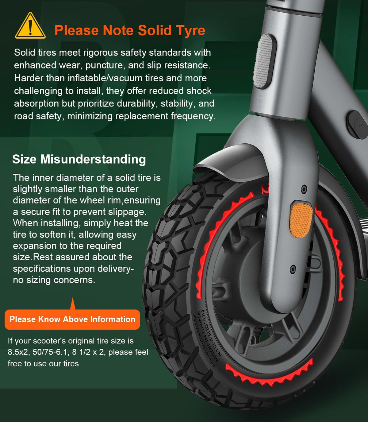BANGTING 2PCS Upgrade 50/75-6.1 Scooter Off-road Solid Tires, 8.5x2 inches Tires Tubeless for Gotrax GXL V2/XR/APEX, 8 1/2 x2 Tire Replacement for Hiboy S2, Xiaomi 3 Lite/3/Pro 2/1s/M365