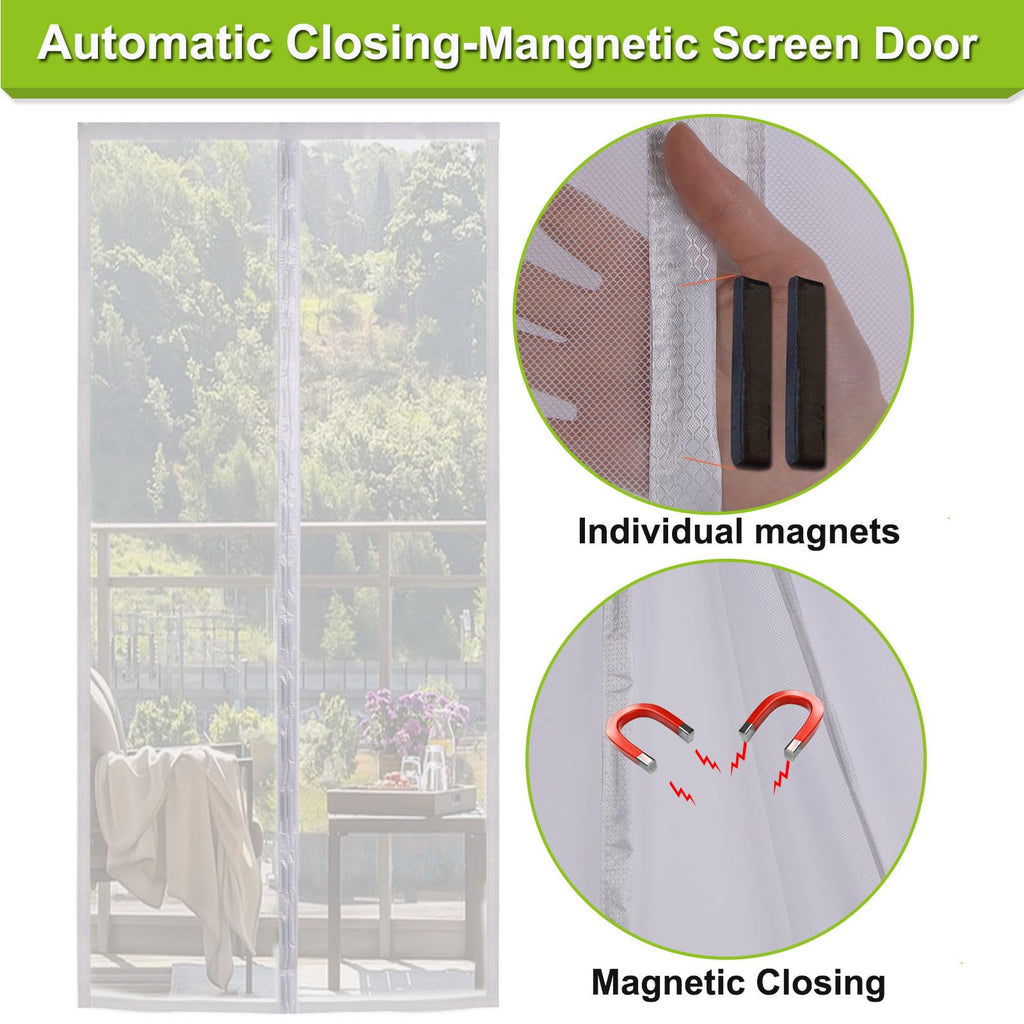 Magnetic Screen Door Self Closing, 48 x 60 inch, White