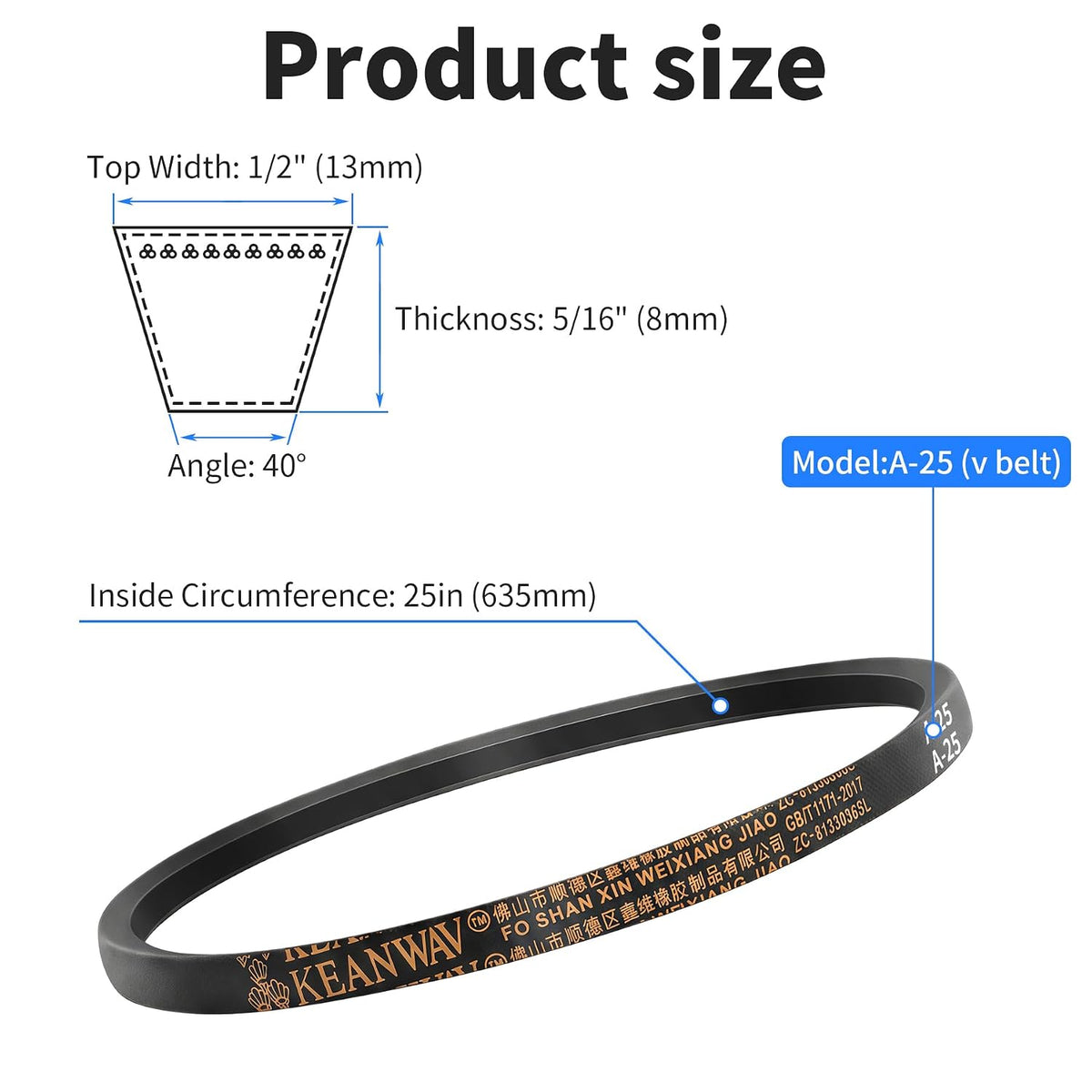 A25 Drive V-Belt, 25" Inner Circumference