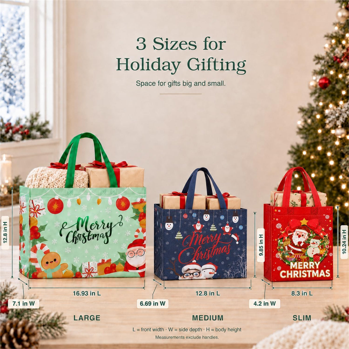 24 Pack Christmas Gift Bags Assorted Sizes Bulk with Handles