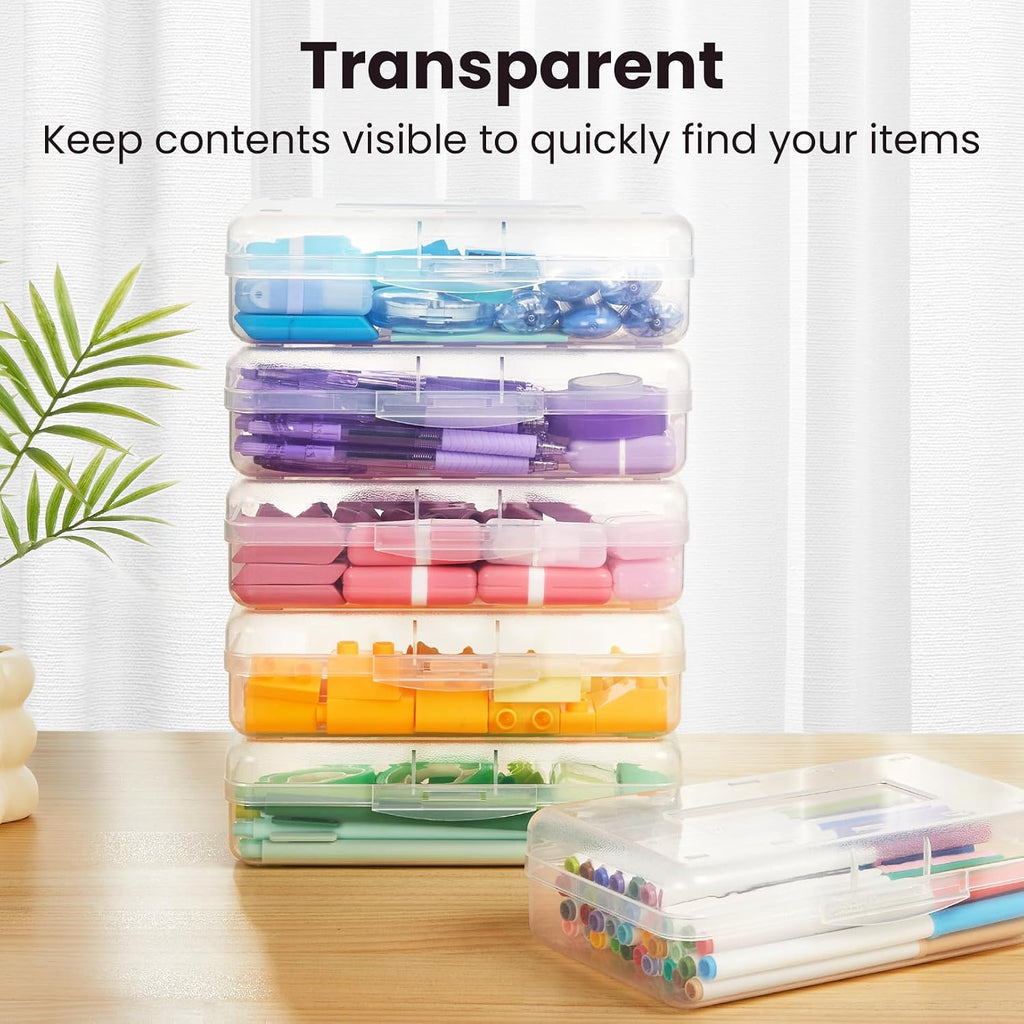 6 Pack Pencil Box, Hard Pencil Boxes for School Supplies Bulk, Large Plastic Pencil Case with Lid, Clear Pencil