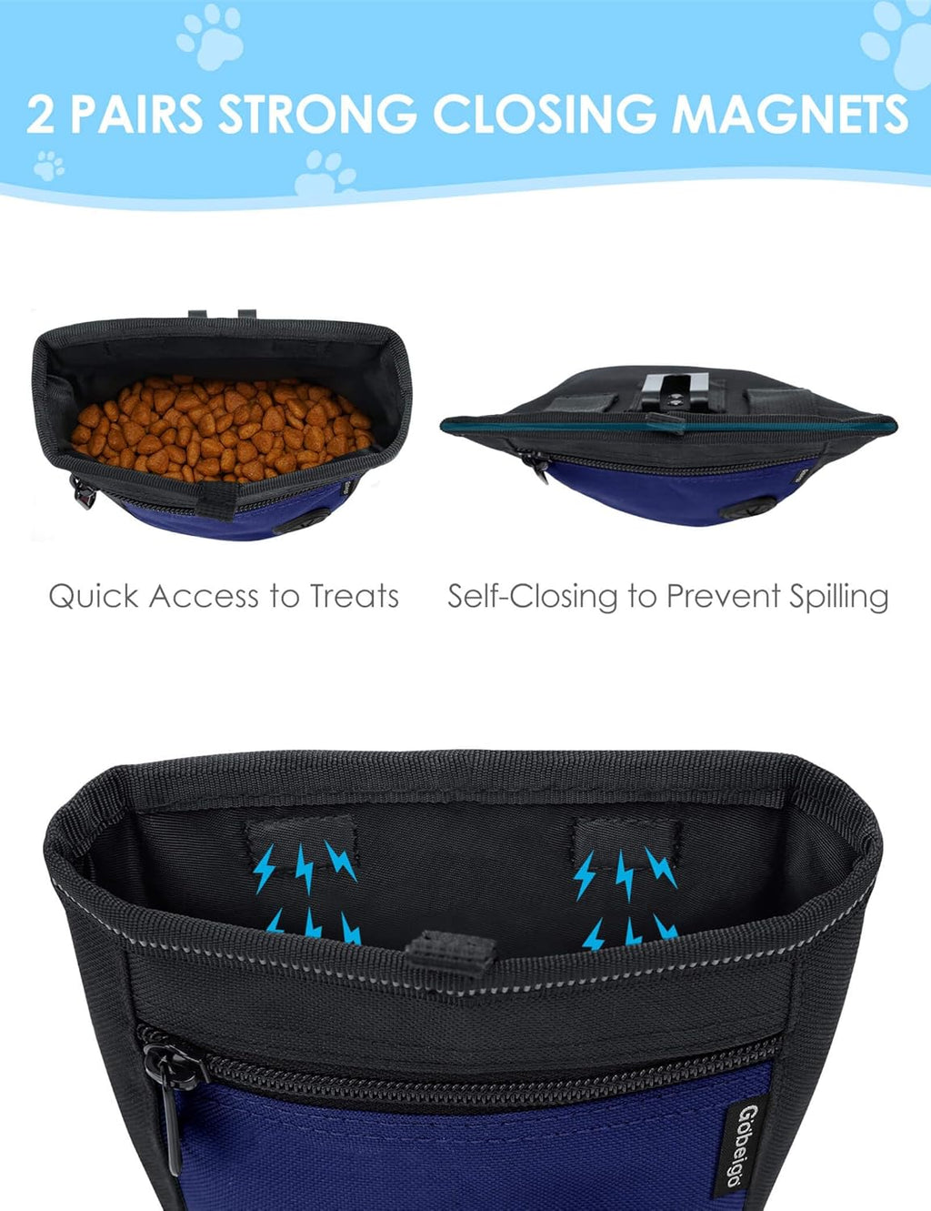 Dog Treat Pouch and Training Clicker, Upgrade Two Magnetic Closure to Prevent Spills, 2 Cup Treat Bag with Poop Bag