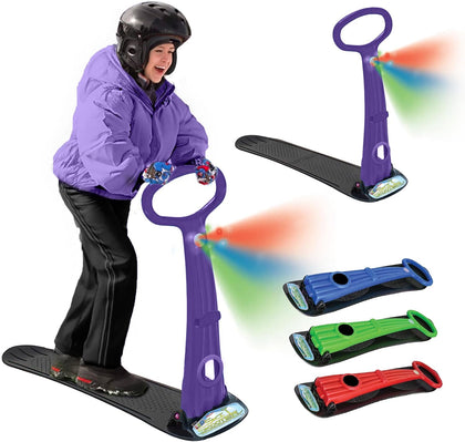Winter Fun Ski Skate, Foldable Snow Scooter, Ski Skooter, Snow Sled, and Kids Snowboard with LED Light –
