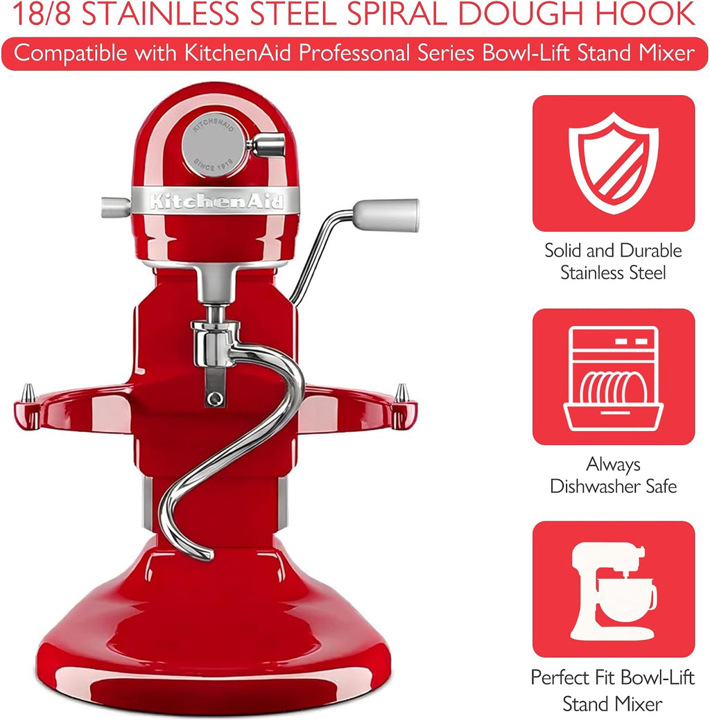 Stainless Steel Spiral Dough Hook for Kitchenaid 6 Quart Bowl-Lift Mixer