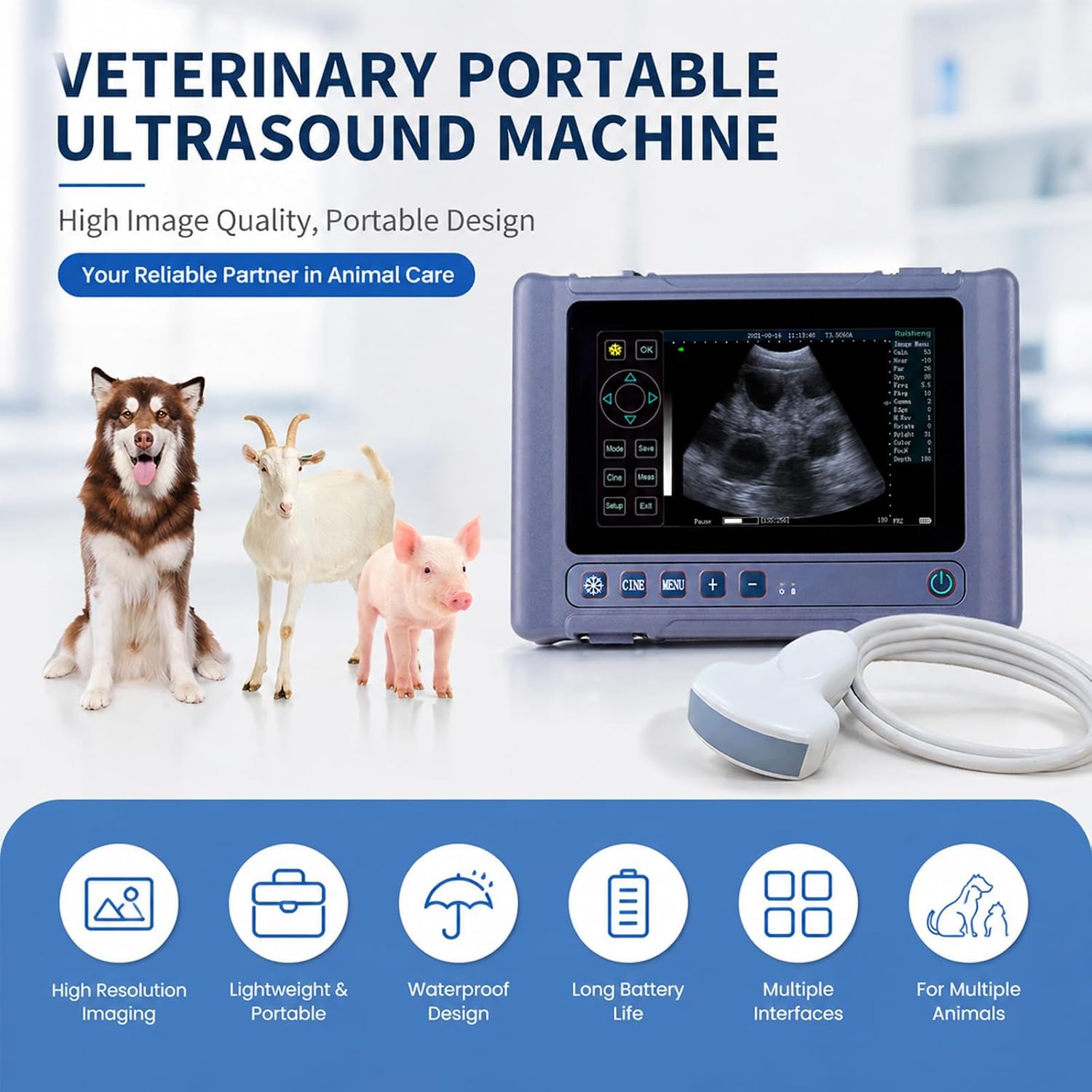 T1 Portable Veterinary Ultrasound Machine with 3.5 MHz Probe