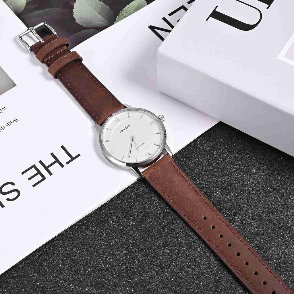 22mm Top Grain Leather Watch Band, Dark Brown Crazy Horse Leather Replacement Watch Strap with Gold Buckle, Quick