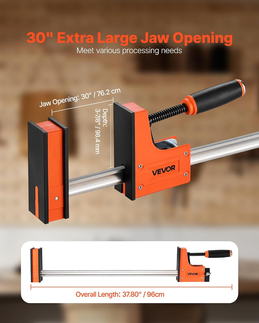 Bar Clamps for Woodworking, 2-Pack 30 inch Parallel Clamp Set, F-Clamp with 1500 lbs Load Limit, Even Pressure