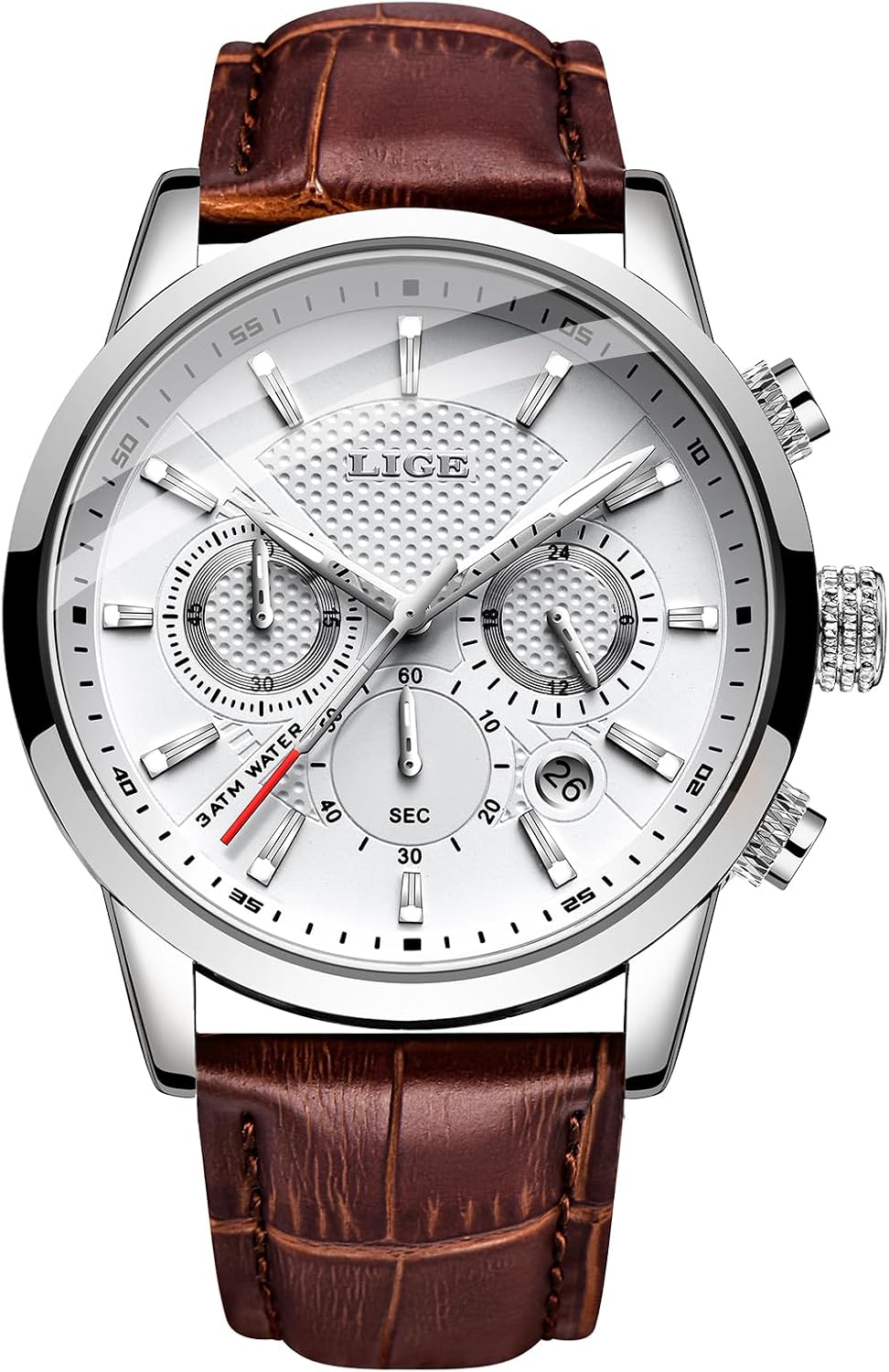 Wrist Leather Watches for Men Analog Dress Chronograph Waterproof Vintage Work Casual Quartz with Date Display