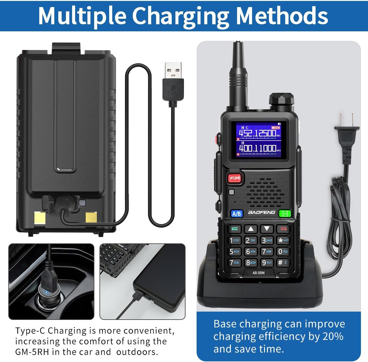 Radio Ham Radio Handheld UV-5R Upgrade Long Range Rechargeable AR-5RM 10W NOAA Weather Emergency Tactical Two Way