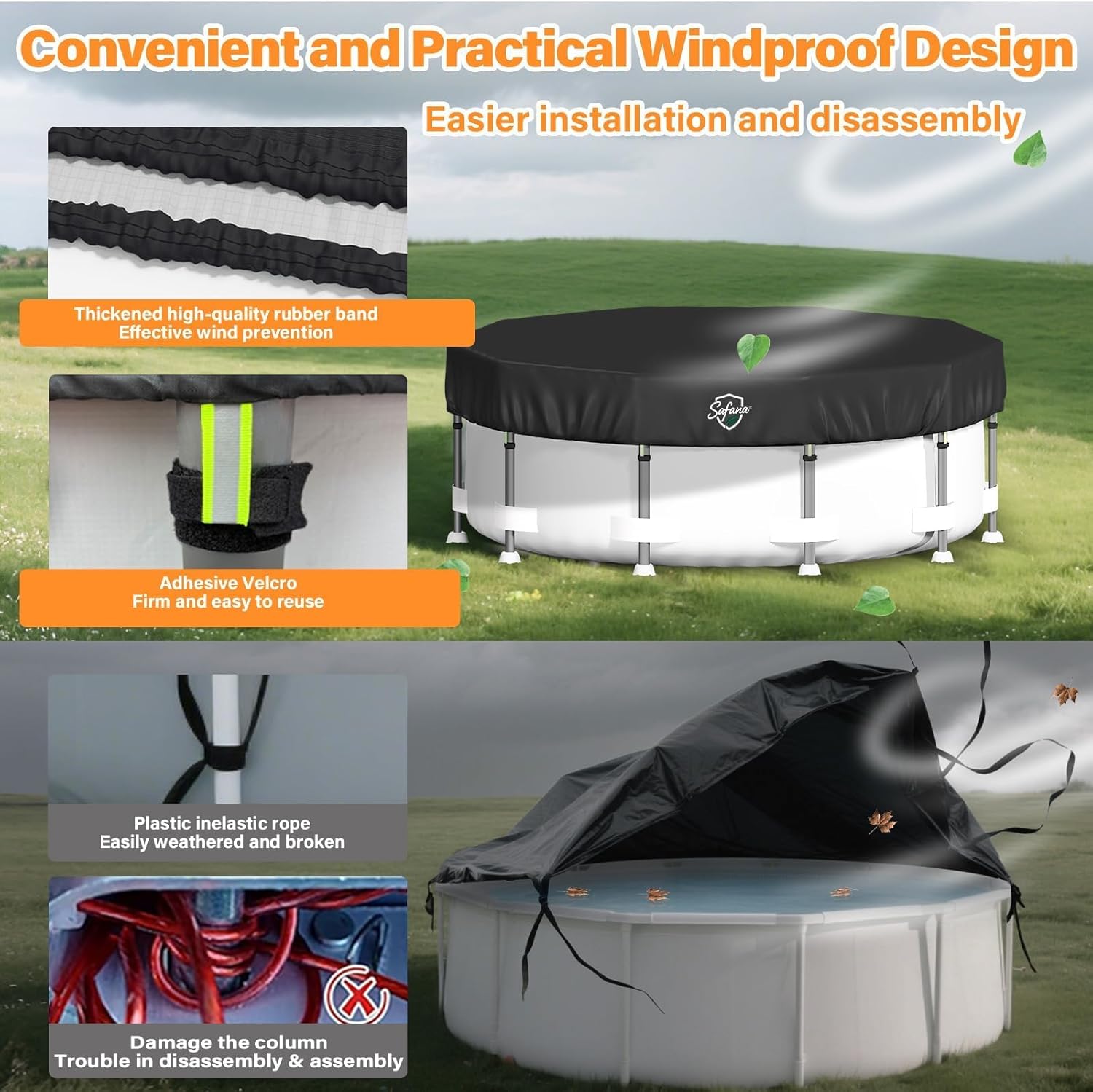 18FT Round Pool Covers for Above Ground Pools, Round Swimming Pool Cover [Upgrade 420D Thicker] Protective Leaf