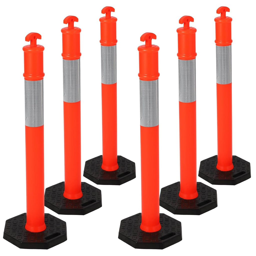 Delineator Post with Base 6 Pack, ExploreHorizon 45 Inch Portable Orange Traffic Delineator Posts Cones with