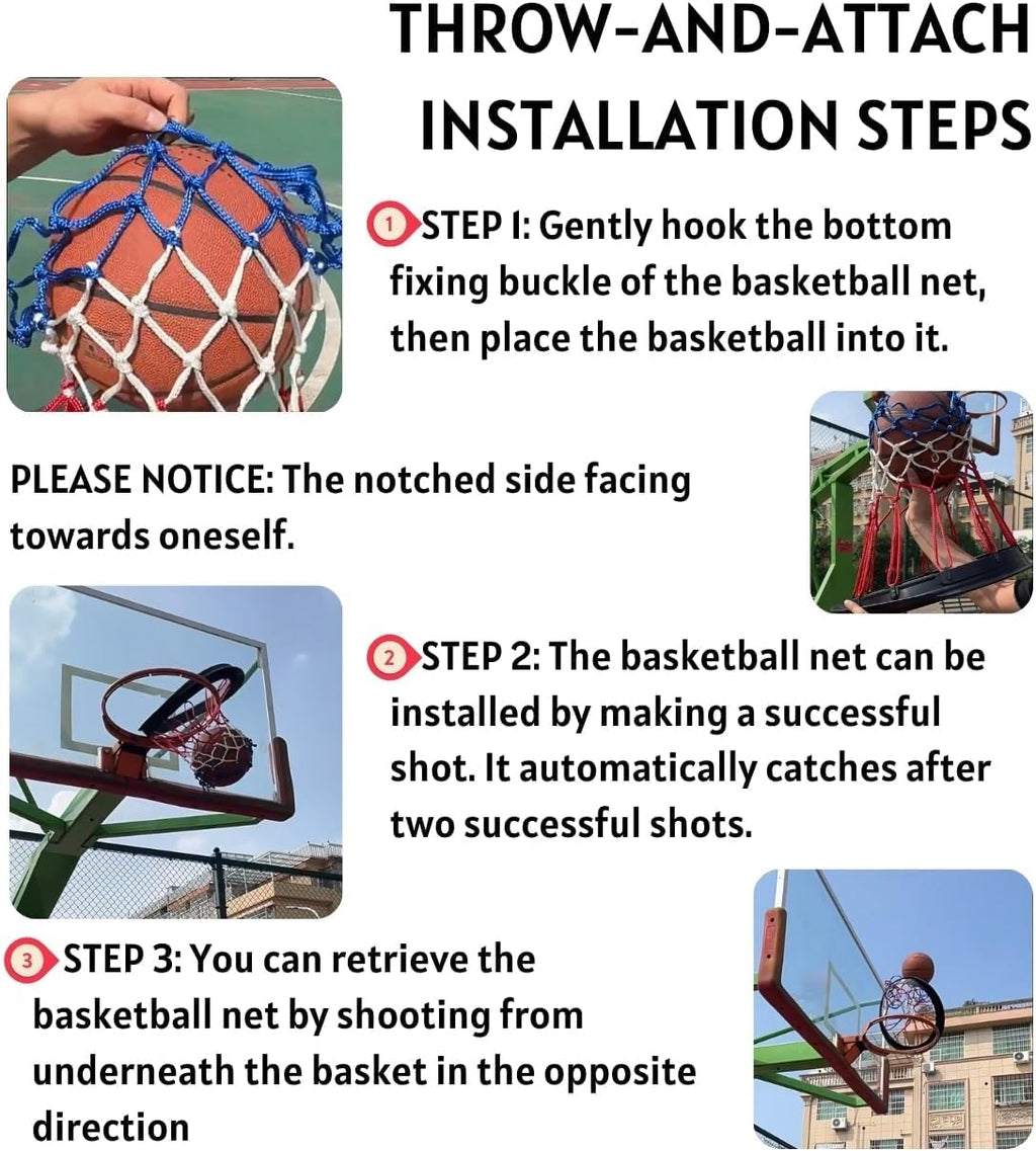 Portable Basketball Net – Easy Install Throw-and-Attach System for Rimless Hoops, Durable & Lightweight Design for