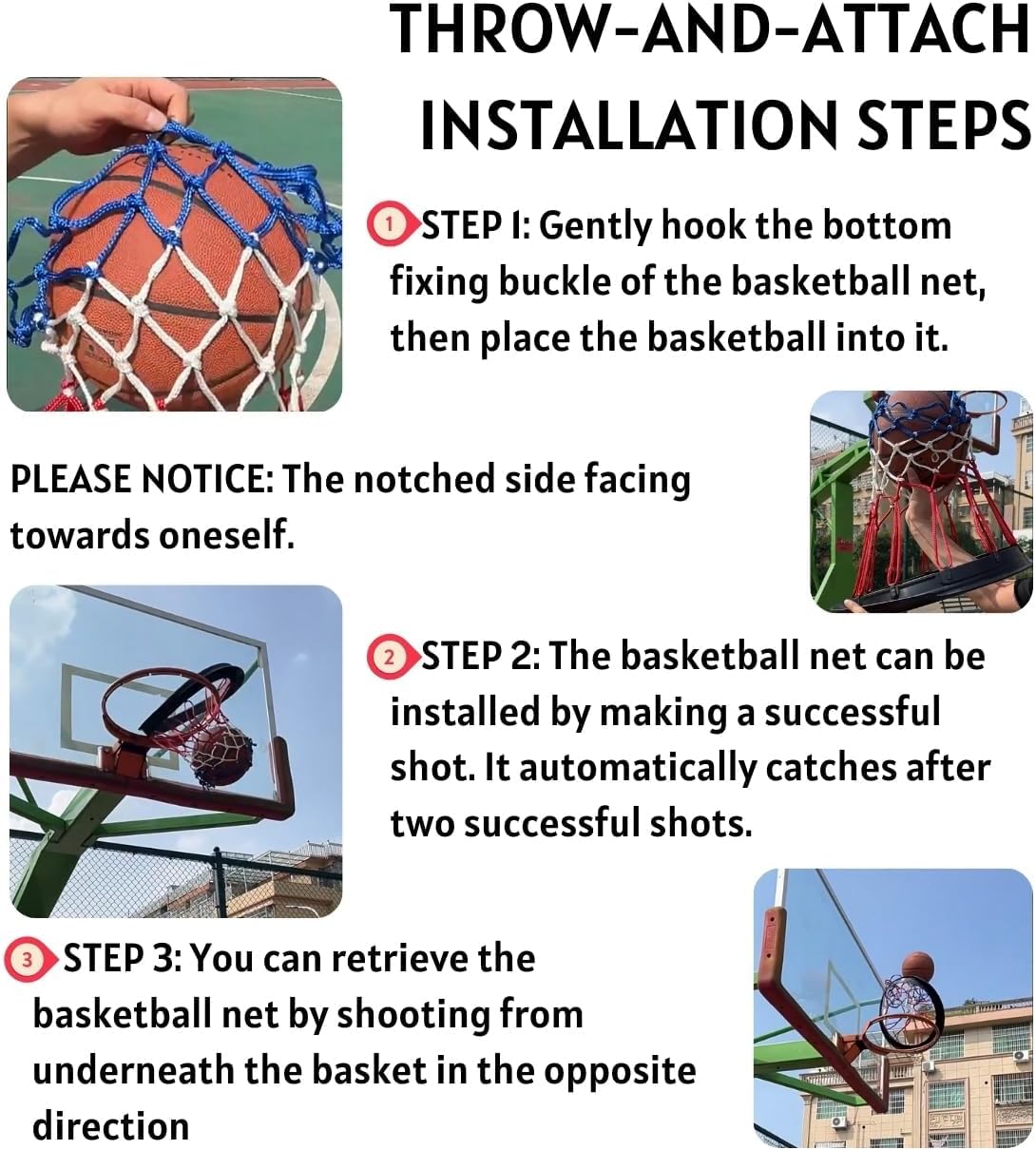 Portable Basketball Net – Easy Install Throw-and-Attach System for Rimless Hoops, Durable & Lightweight Design for