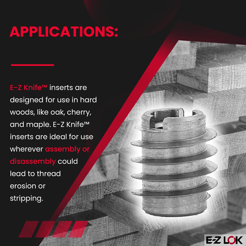 E-Z LOK Knife Thread Insert for Hard Wood, 8-32, 0.375 in, 10 ct