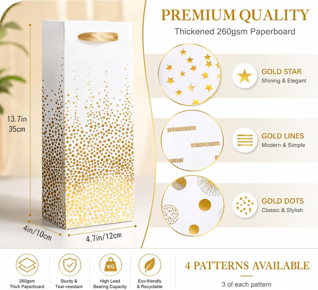 12 PCS Wine Gift Bags 13.7" Luxury Bottle Bag with 10 Tissue Papers