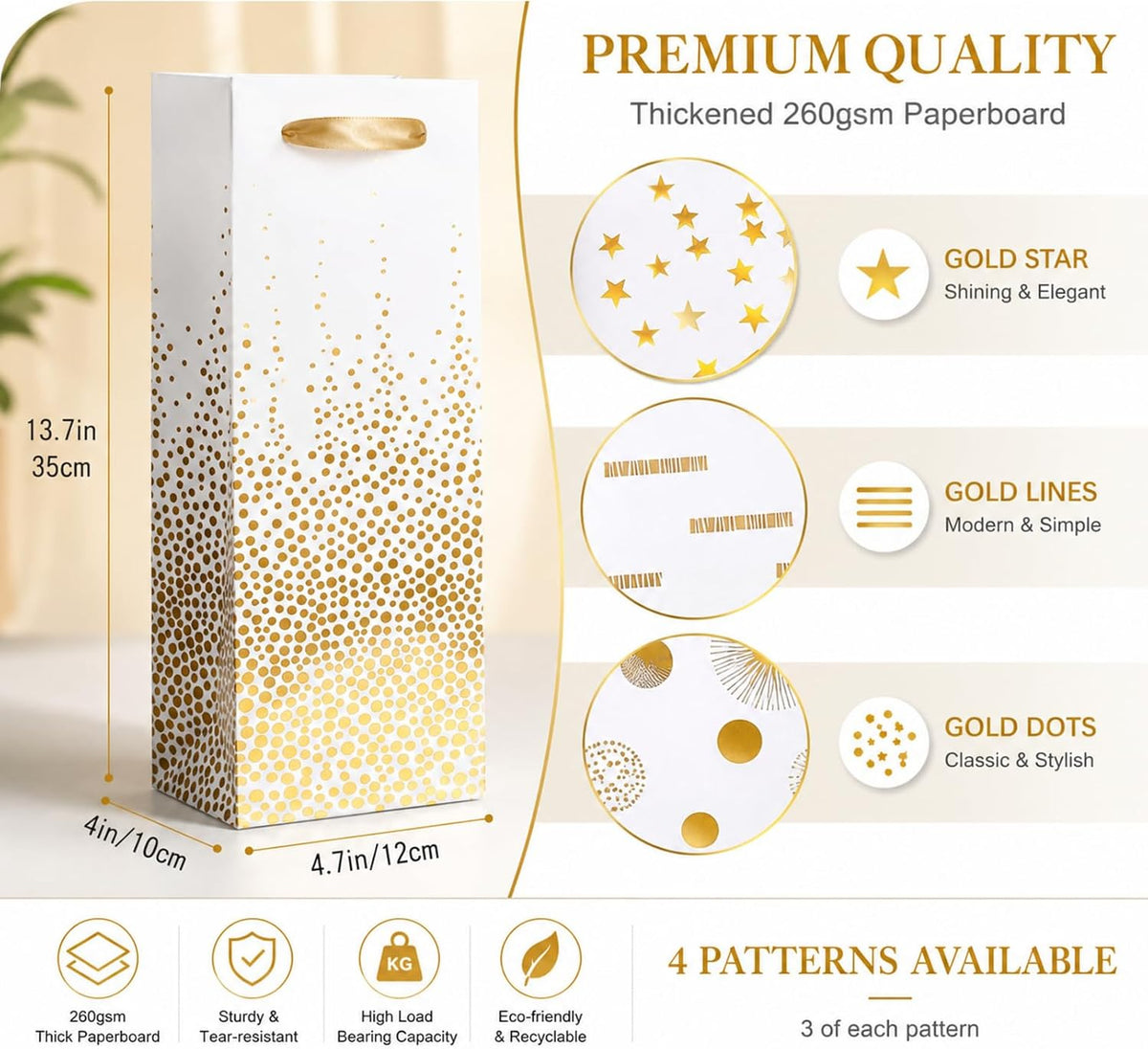12 PCS Wine Gift Bags 13.7" Luxury Bottle Bag with 10 Tissue Papers