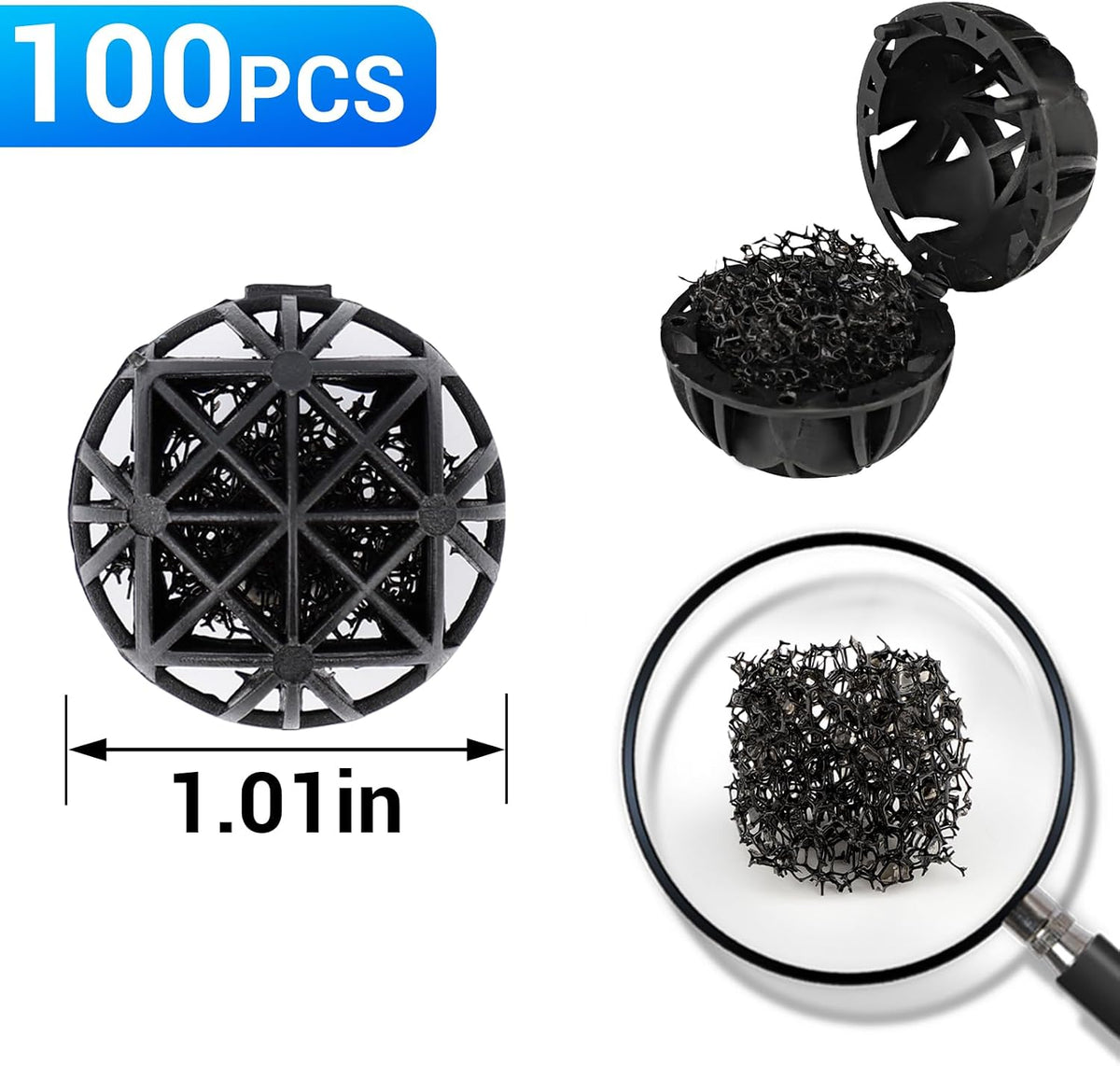 Aquarium Bio Balls, 1 inch Koi Pond Filter Media Bio Ball with Sponge for Aquarium Filter Canister Filter Biological