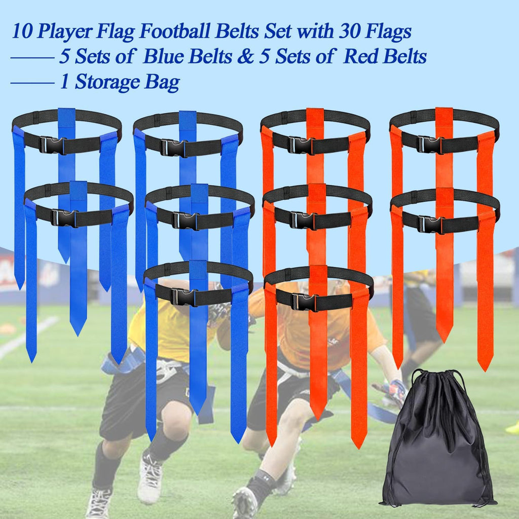 16 Sets Flag Football Belts, Adjustable Flag Football Set, Flag Football Flags Training Set Include Cones