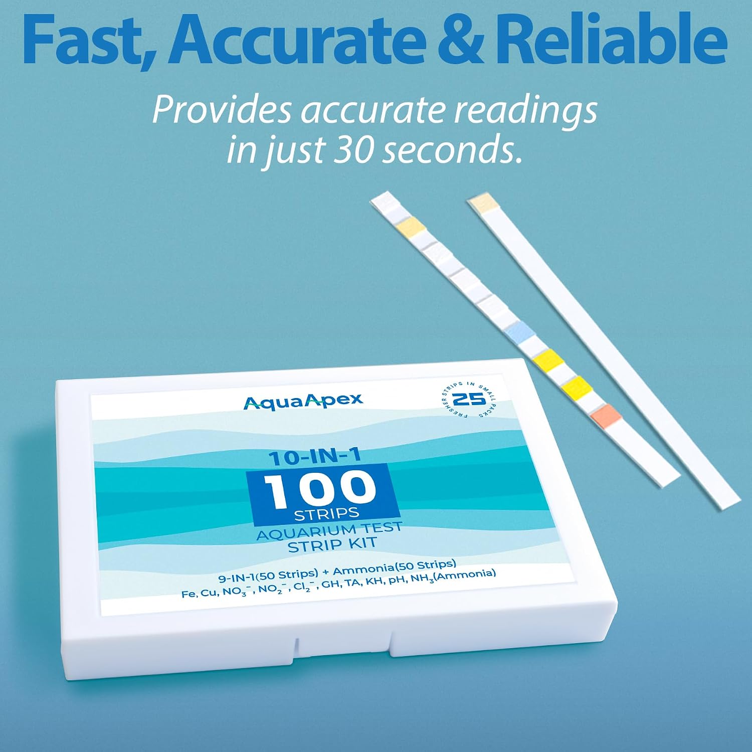 10-in-1 Ammonia Test Kit Aquarium (100 Strips): 50 Multi-Test + 50 Ammonia | Aquarium Test Strips for Freshwater &