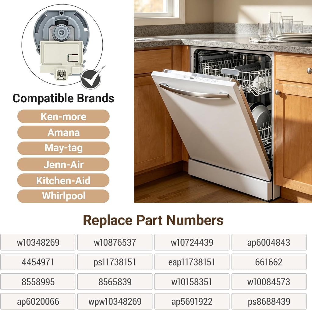 Dishwasher Drain Pump W10348269 for Whirlpool Kitchen-Aid May-tag