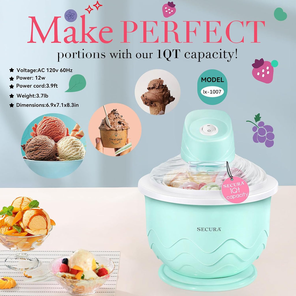 Ice Cream Maker, DIY Visualization Electric for Gelato & Sorbet 1QT