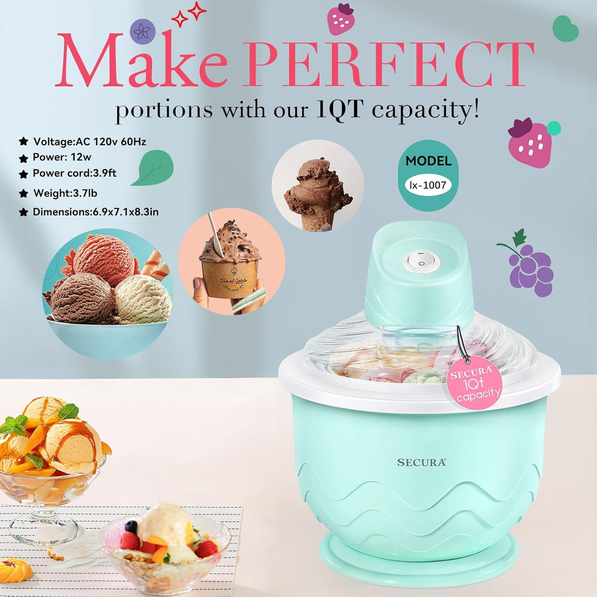 Ice Cream Maker, DIY Visualization Electric for Gelato & Sorbet 1QT
