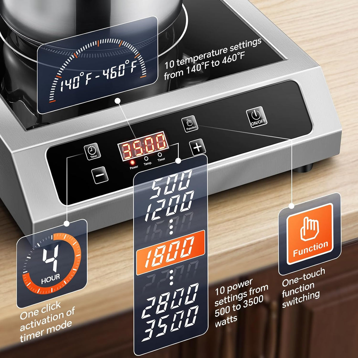 3500W Commercial Induction Cooktop with Sensor Touch LCD