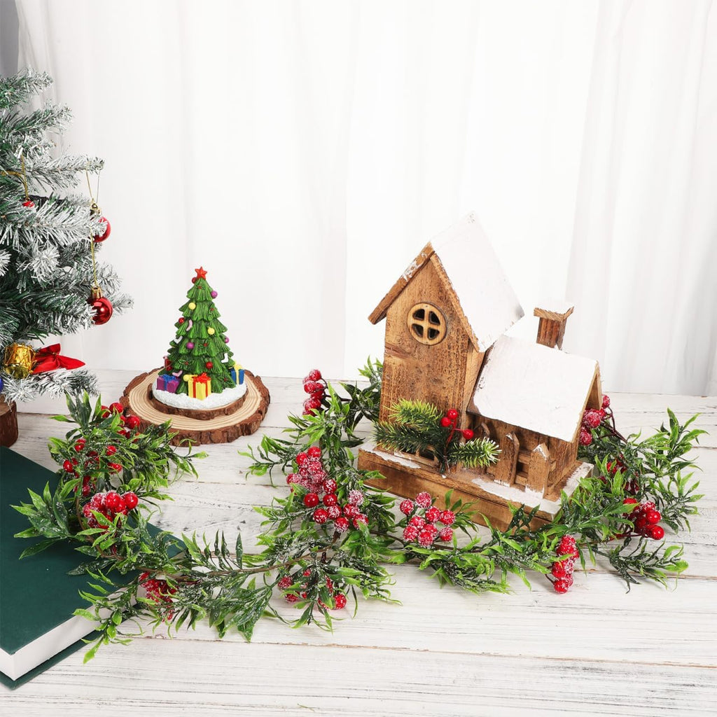 Christmas Garland for Table Decorations, 5.2Ft Holiday Garland with Frosted Snowy Bristle Pine for Mantle Stairs
