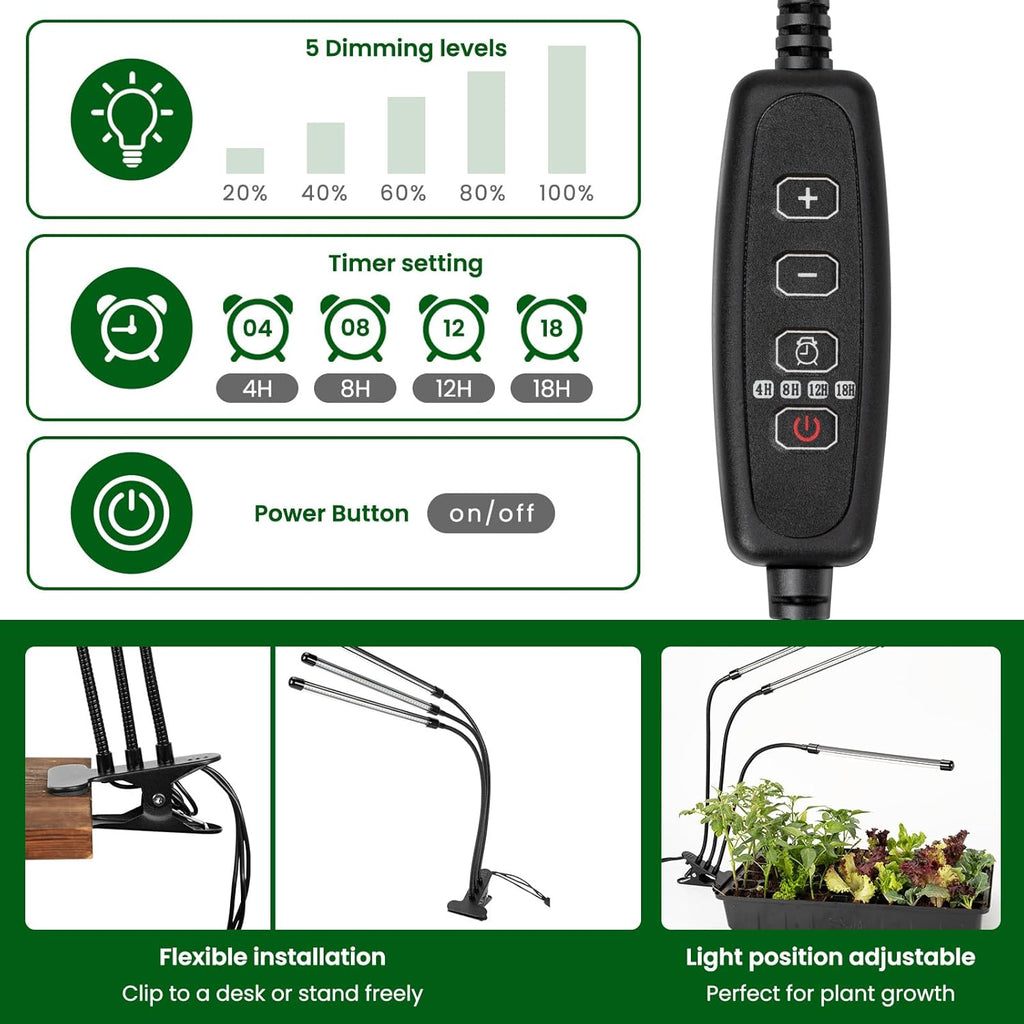 60 Cell Seed Starter Kit with Grow Light and Heat Mat, Seed Starter Tray with Higher 4.3” Humidity Dome, Flexible