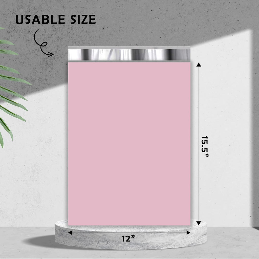 Light Pink Poly Mailers 12x15.5 100 Pack Self-Seal Shipping Envelopes
