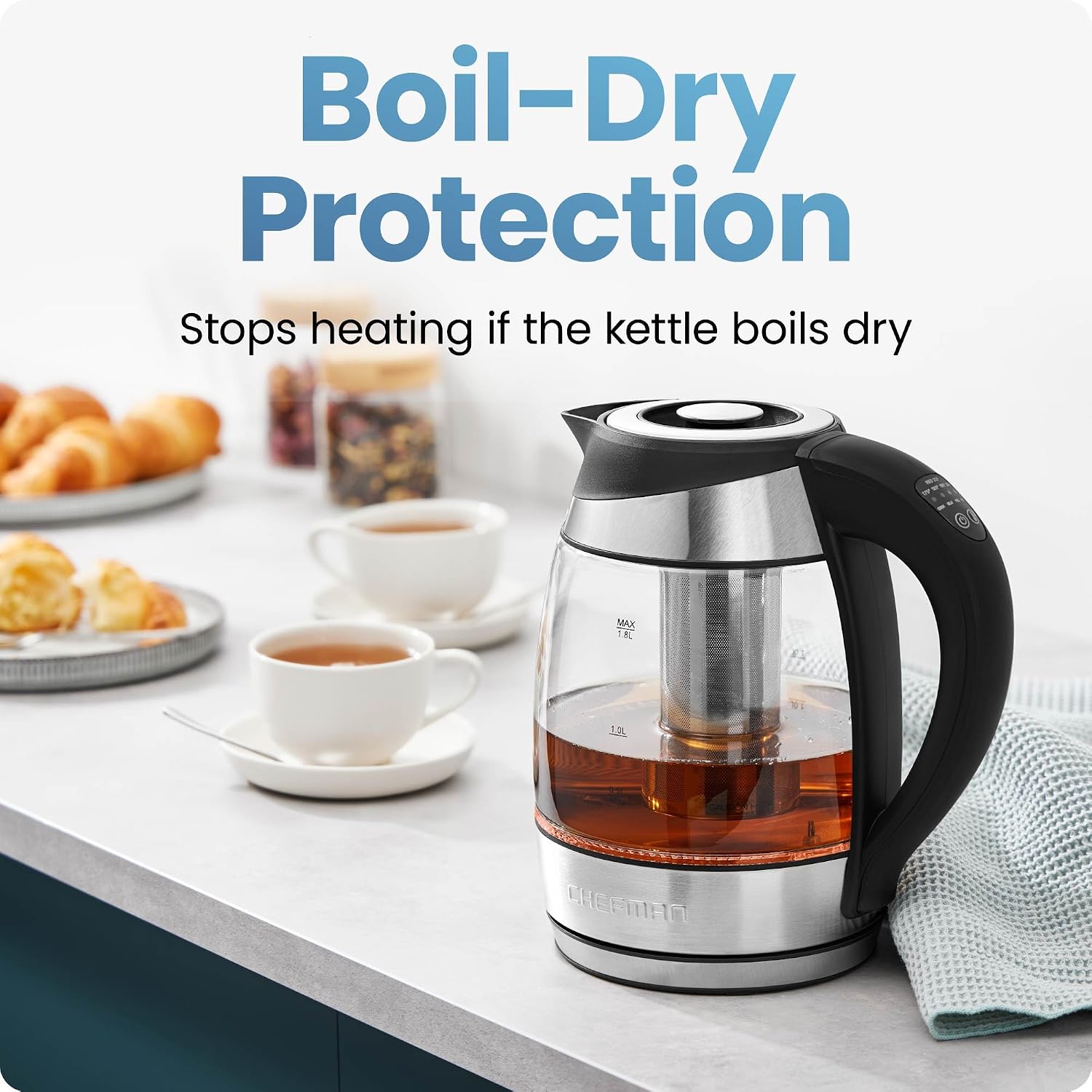 Electric Kettle with Temperature Control, 5 Presets LED Indicator Lights, Removable Tea Infuser, Glass Tea Kettle &