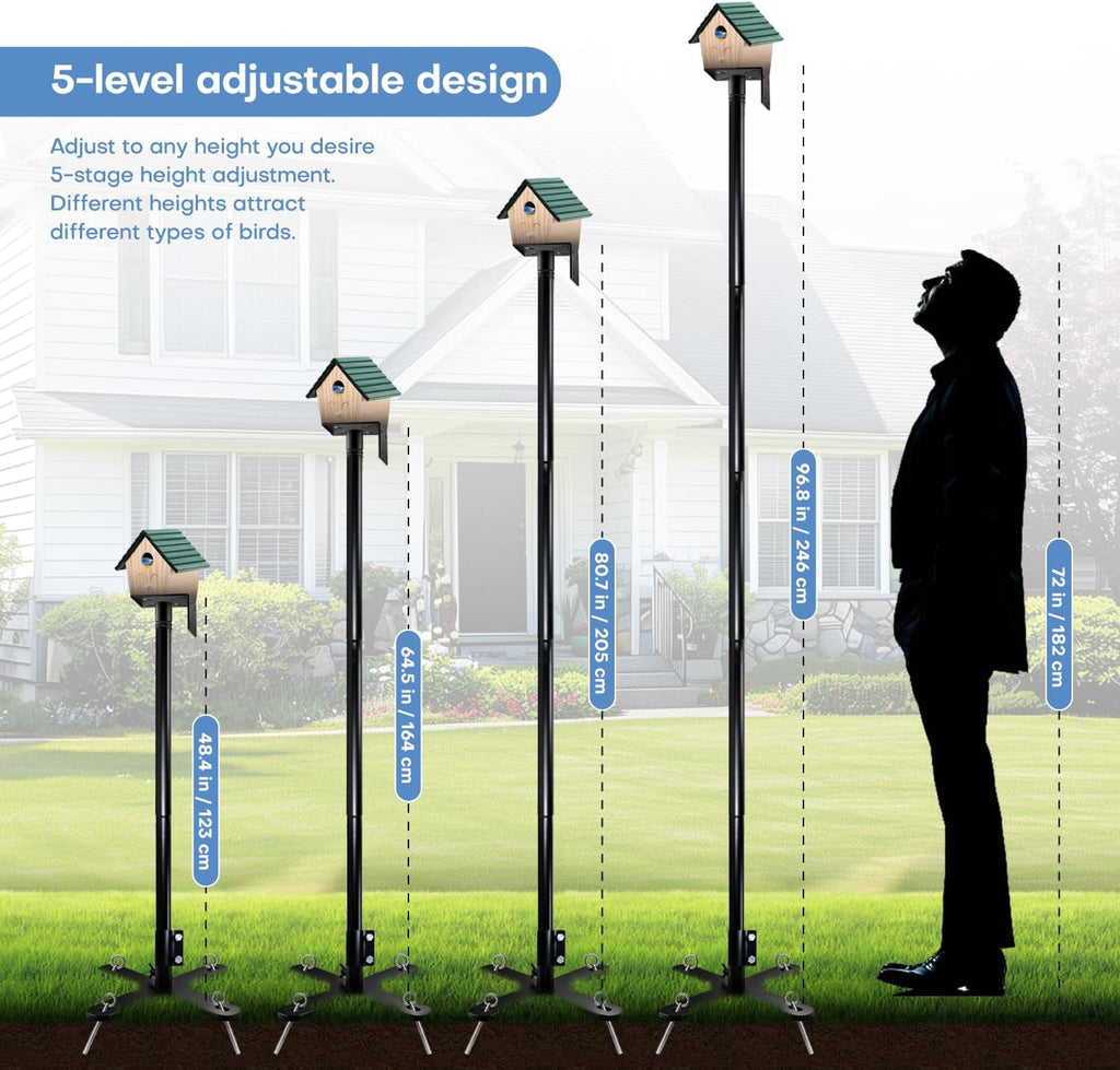 92 Inch Squirrel Proof Bird Feeder Pole with X shape Base Plate, Heavy Duty 1 Inch Dia Bird House Pole, Adjustable