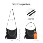 Genuine Leather Small Bucket Bag with Crossbody Strap Black Purses