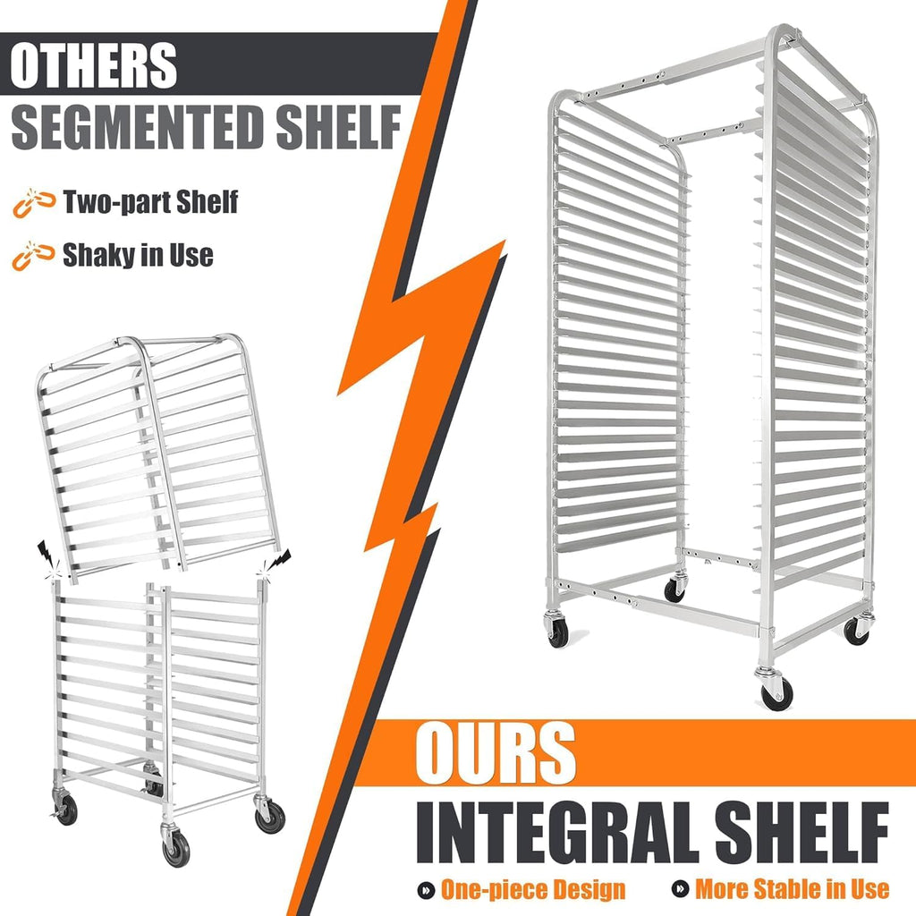 Adjustable Bun Pan Rack 25 Tier with Brake Wheels, Bakery Sheet Rack