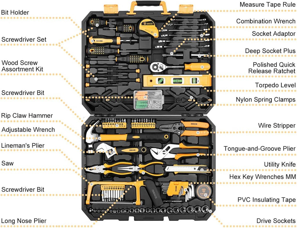228 Piece Socket Wrench Auto Repair Tool Combination Package Mixed Tool Set Hand Tool Kit with Plastic Toolbox
