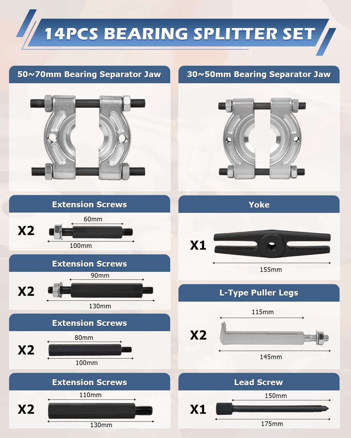 14Pcs Bearing Separator Puller Set, Bearings Splitters Puller Tool
