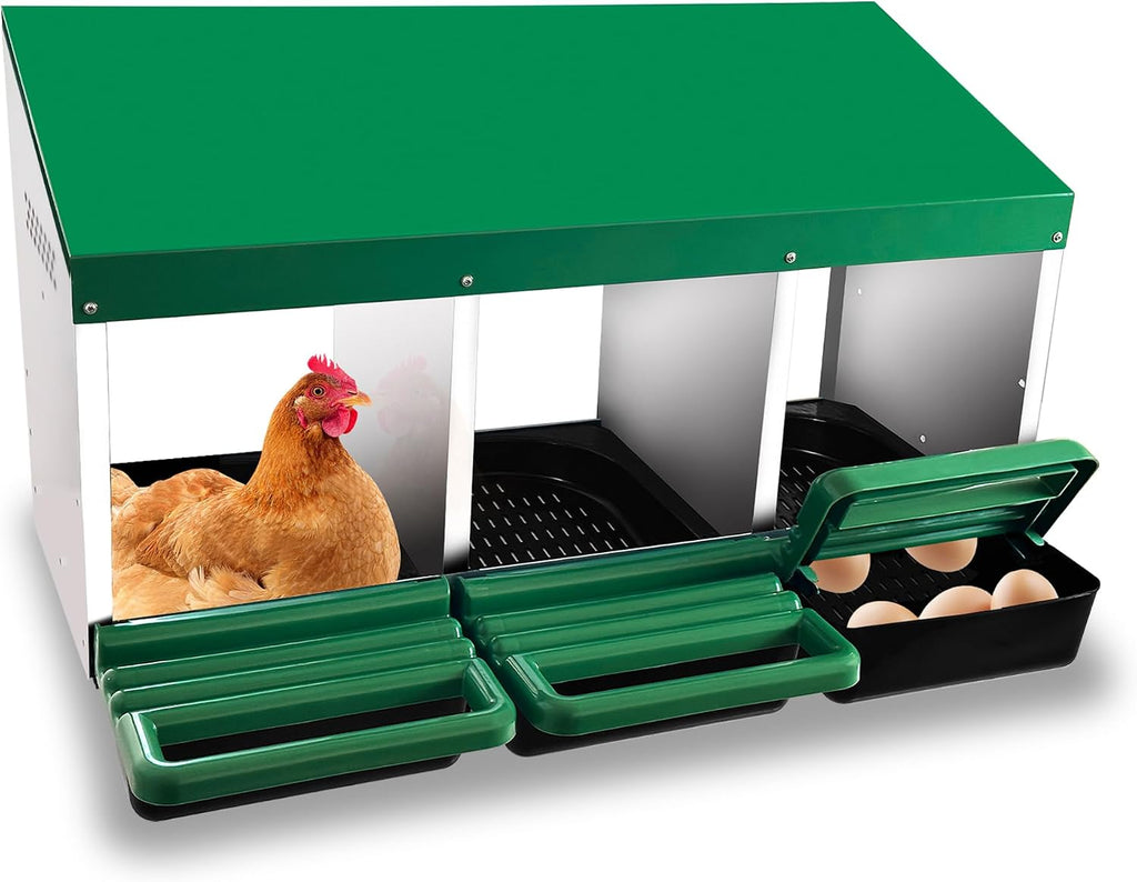 Chicken Nesting Box, 3 Compartments Chickens Egg Laying Nest Boxes for Hens Green