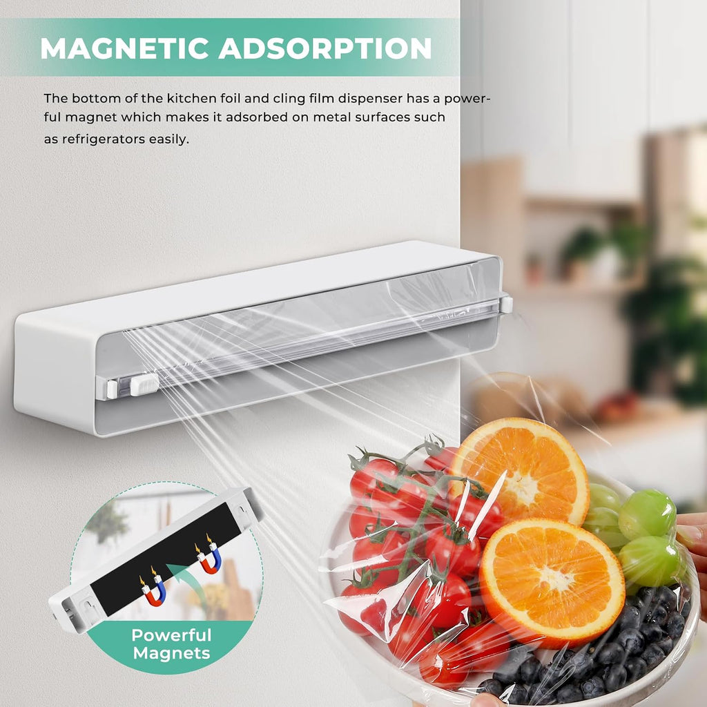 Magnetic Plastic Wrap Dispenser with Cutter - Quasziwa Upgrade Practical Refillable Cling Wrap Aluminum Tin Foil