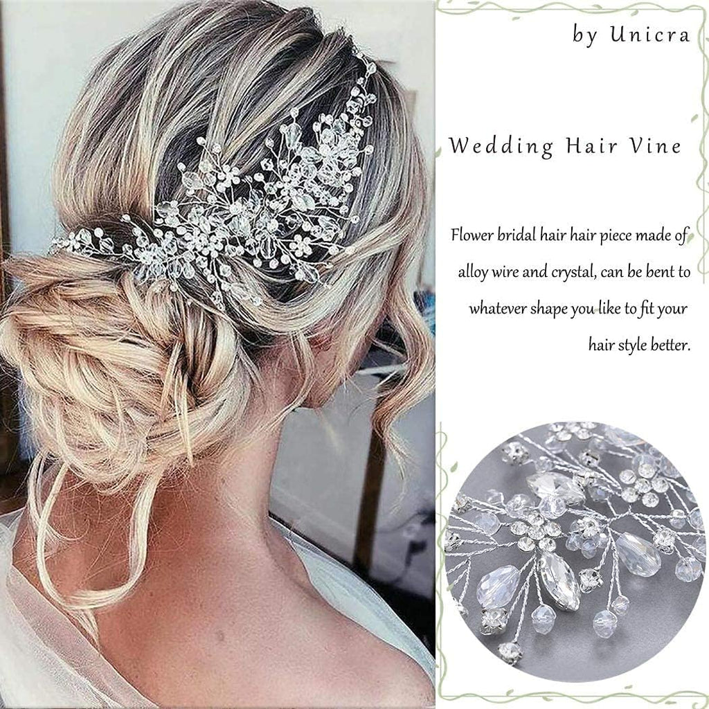Bride Flower Wedding Hair Vine Crystal Bridal Hair Piece Rhinestone Party Hair Accessories Leaf Hair Jewelry Bead
