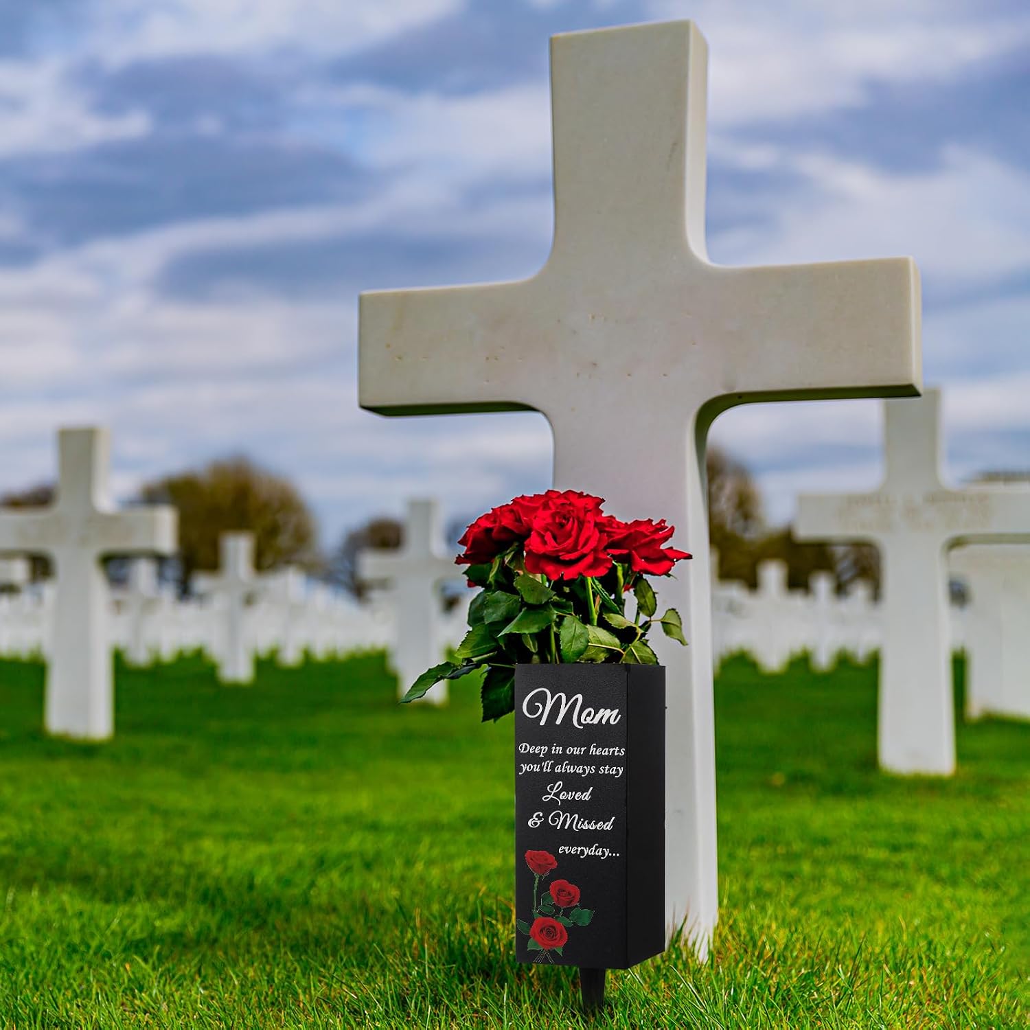 Mom Grave Decorations for Cemetery Metal Grave Vases Mother Memorial Cemetery Flower Holder with Spike Mom Floral