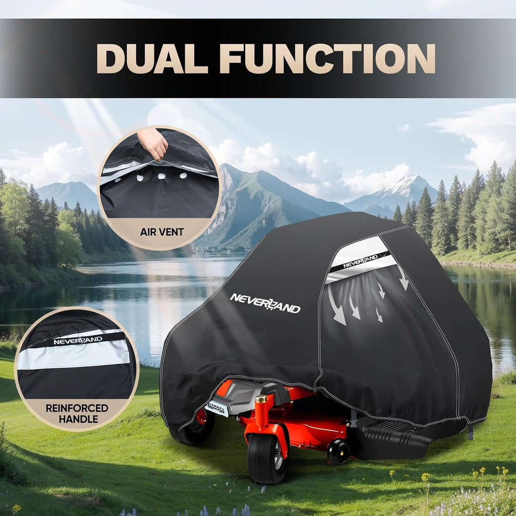 Zero Turn Mower Cover Waterproof 420D Fit Lawn Tractor up to 60" | Anti-UV Lawn Mower Cover with Dual Air Vents