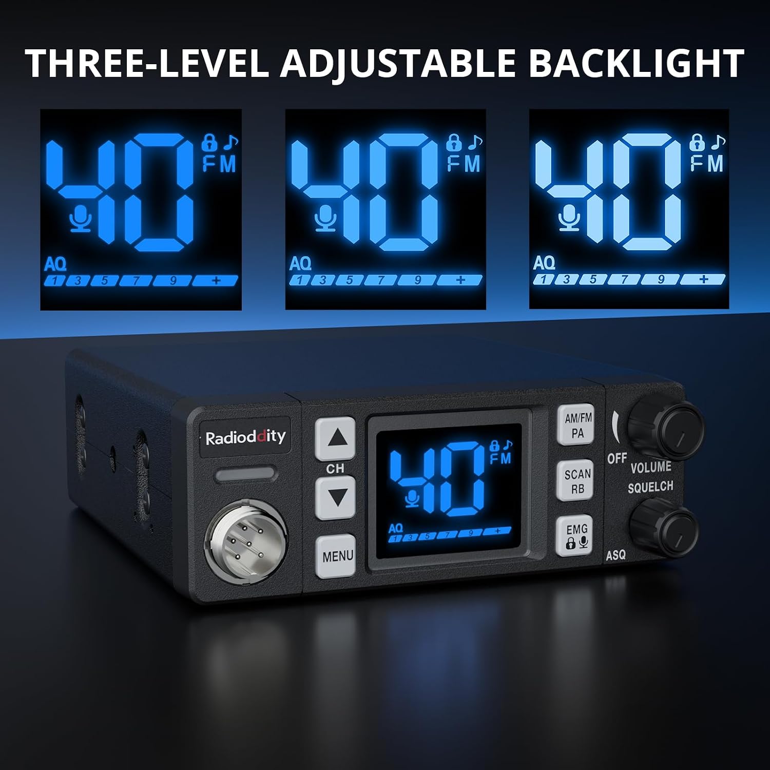 CB-606 CB Radio AM/FM/PA, 40 Channels, 4W, 40 Channel, VOX | Compact Mobile Transceiver 2.2" LCD, Emergency Channels