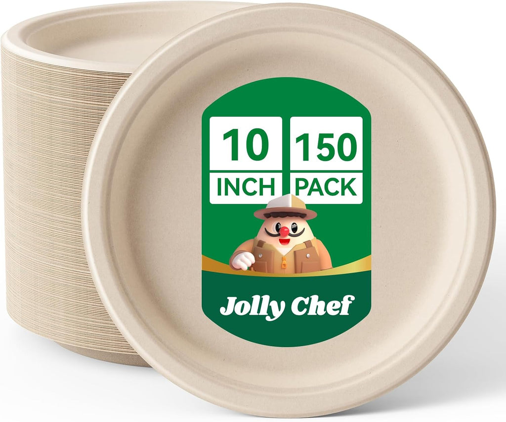 Compostable Heavy Duty 10 Inch 150 Pack Eco-Friendly Disposable Paper Plate