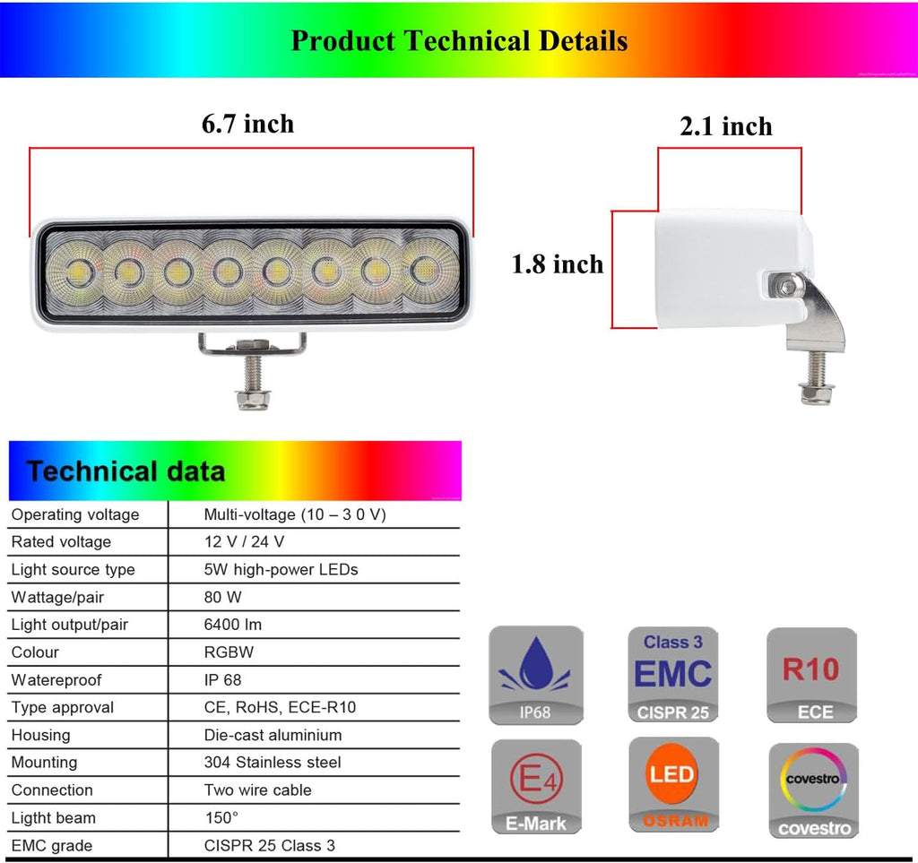 RGBW LED Spreader Lights for Boat, Waterproof Deck/Dock Lights