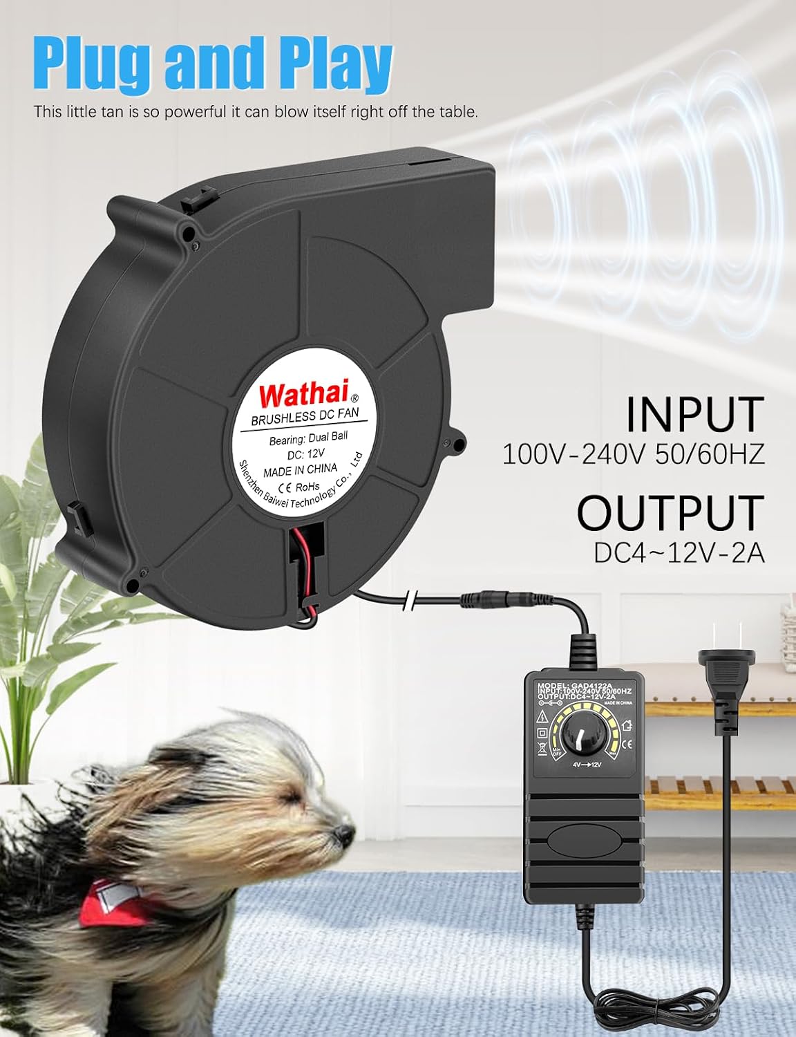 Wathai 140mm Small Blower Fan 110V 120V Squirrel Cage Fan Speed controlleer