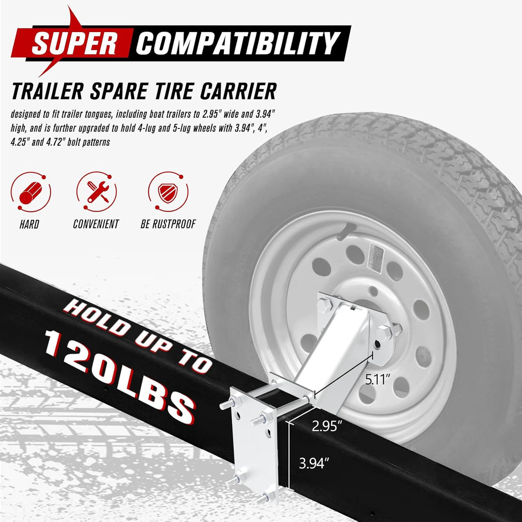 Trailer Spare Tire Mount,120LBS Spare Tire Carrier for Trailer,Utility Trailer and Boat, Tire Holder Bracket Fits 4 &